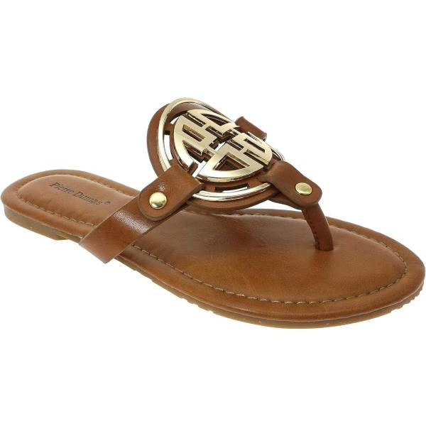 Pierre Dumas Women's Medallion Vegan Slide Thong Flip Flop Flat Sandal 1